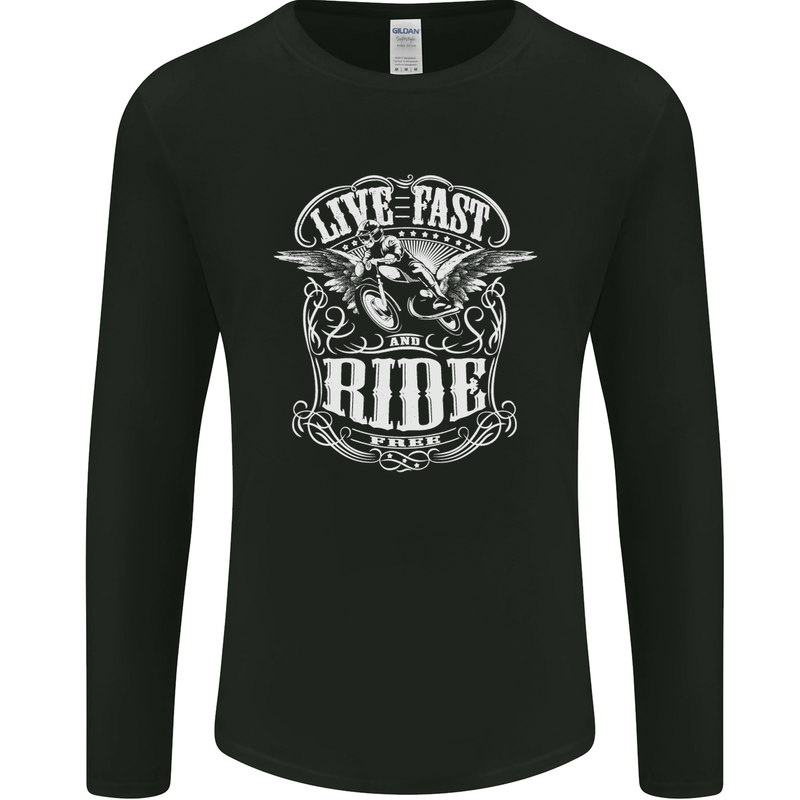 Live Fast Ride Free Motorcycle Biker Mens Long Sleeve T-Shirt Black