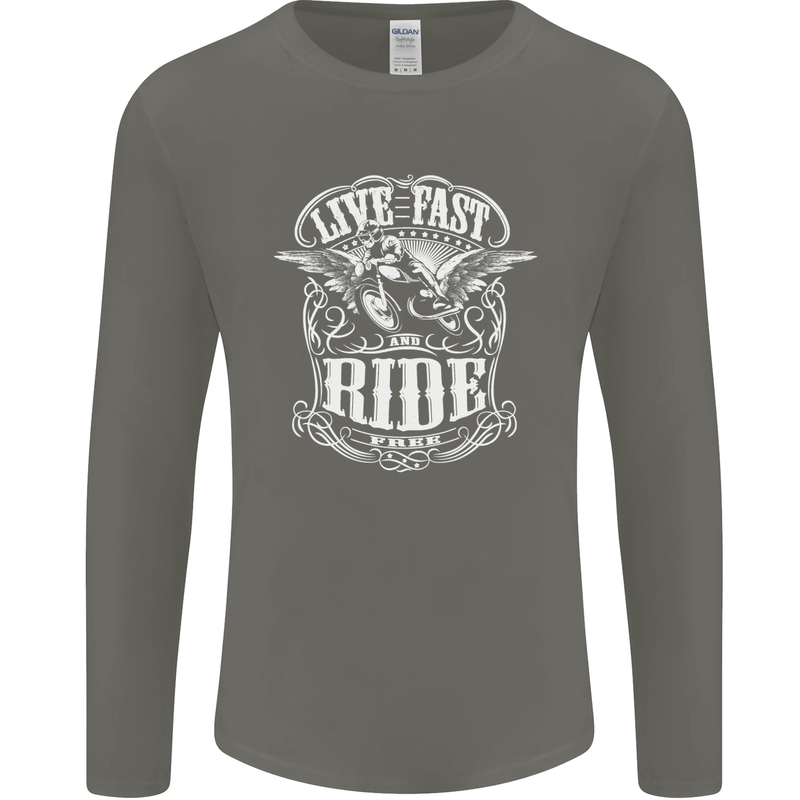Live Fast Ride Free Motorcycle Biker Mens Long Sleeve T-Shirt Charcoal