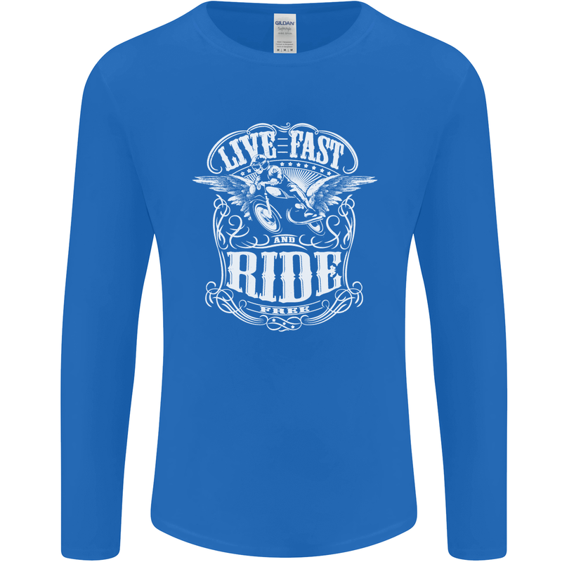 Live Fast Ride Free Motorcycle Biker Mens Long Sleeve T-Shirt Royal Blue