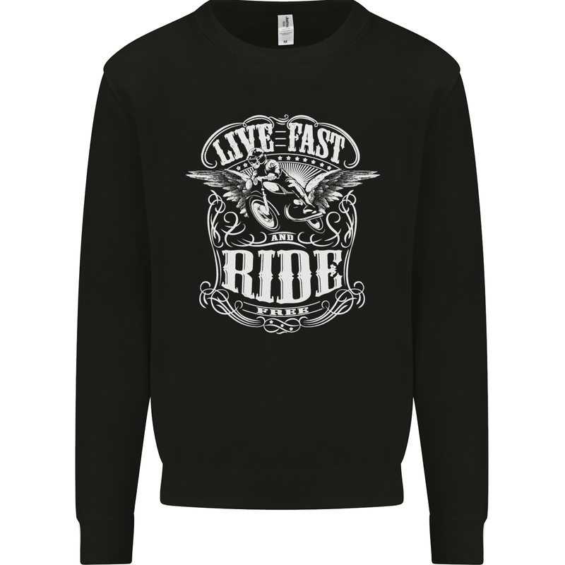 Live Fast Ride Free Motorcycle Biker Mens Sweatshirt Jumper Black