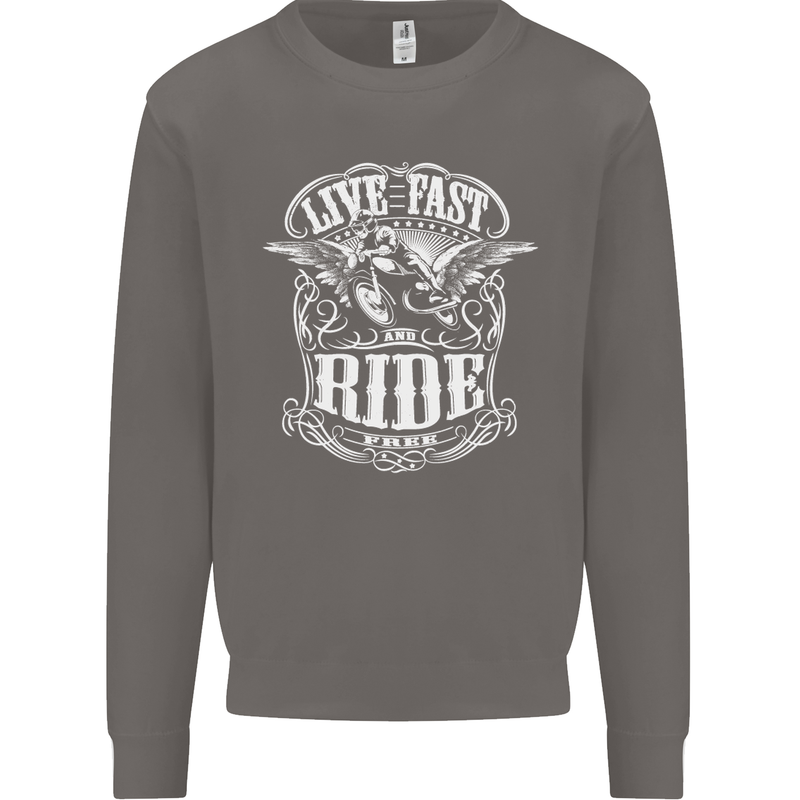 Live Fast Ride Free Motorcycle Biker Mens Sweatshirt Jumper Charcoal