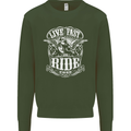 Live Fast Ride Free Motorcycle Biker Mens Sweatshirt Jumper Forest Green