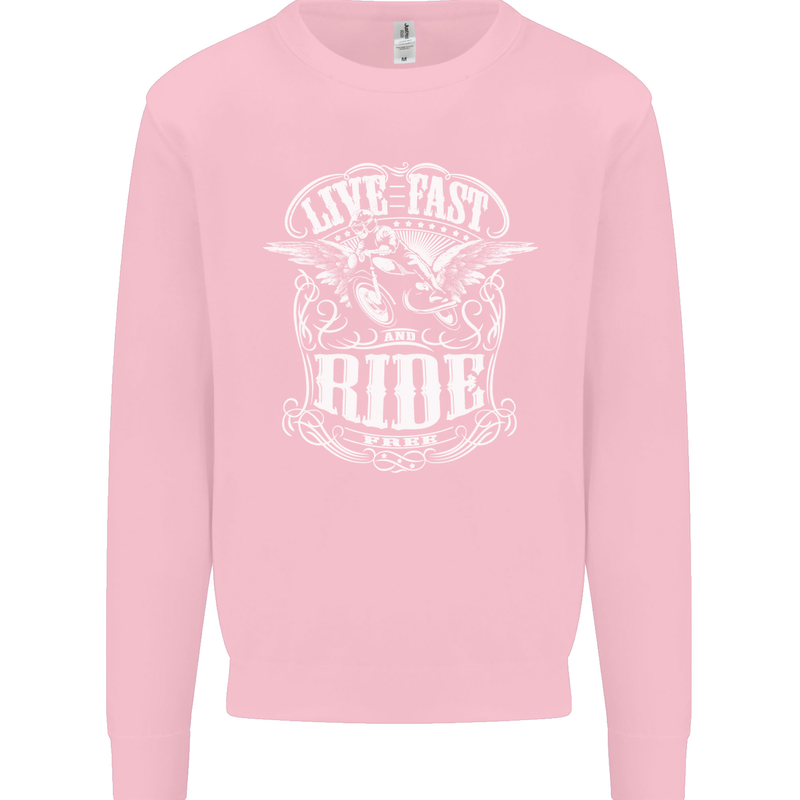 Live Fast Ride Free Motorcycle Biker Mens Sweatshirt Jumper Light Pink