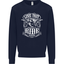 Live Fast Ride Free Motorcycle Biker Mens Sweatshirt Jumper Navy Blue