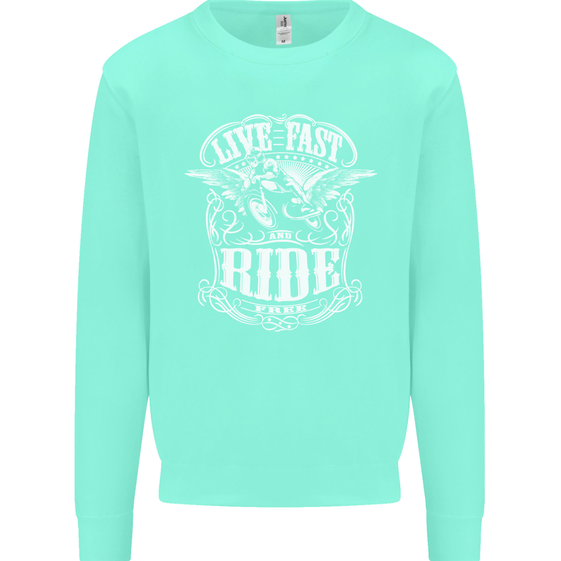 Live Fast Ride Free Motorcycle Biker Mens Sweatshirt Jumper Peppermint