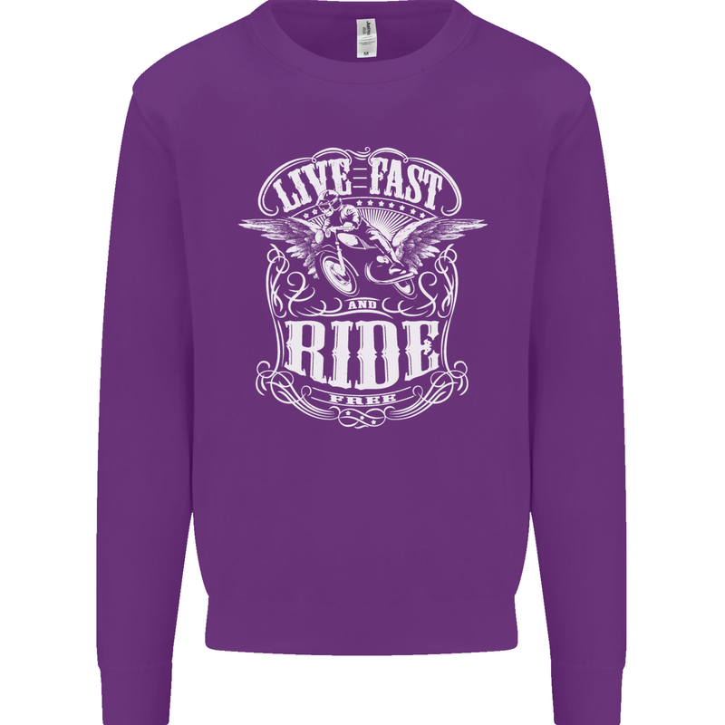 Live Fast Ride Free Motorcycle Biker Mens Sweatshirt Jumper Purple