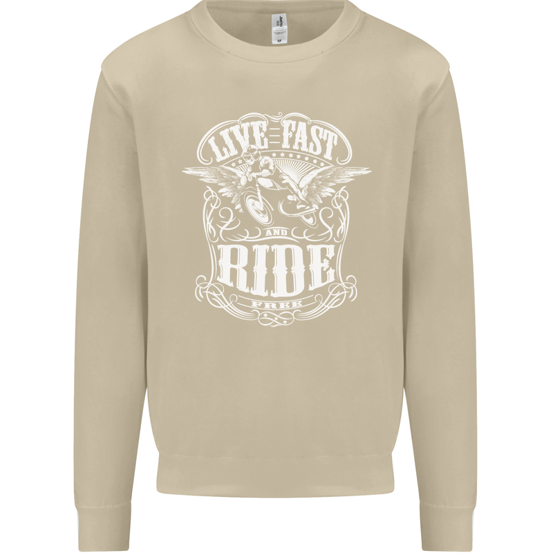 Live Fast Ride Free Motorcycle Biker Mens Sweatshirt Jumper Sand