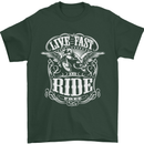 Live Fast Ride Free Motorcycle Biker Mens T-Shirt Cotton Gildan Forest Green