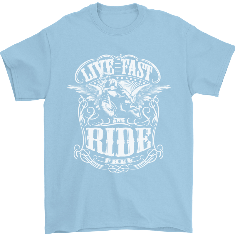 Live Fast Ride Free Motorcycle Biker Mens T-Shirt Cotton Gildan Light Blue