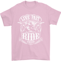 Live Fast Ride Free Motorcycle Biker Mens T-Shirt Cotton Gildan Light Pink
