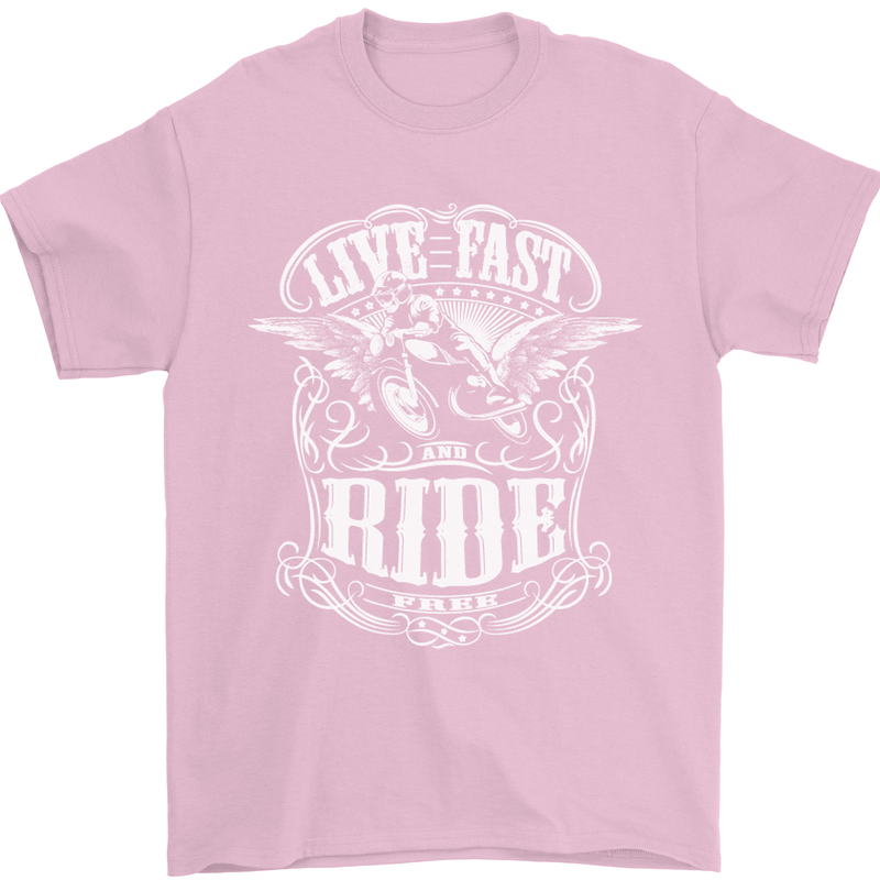 Live Fast Ride Free Motorcycle Biker Mens T-Shirt Cotton Gildan Light Pink