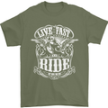 Live Fast Ride Free Motorcycle Biker Mens T-Shirt Cotton Gildan Military Green