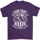 Live Fast Ride Free Motorcycle Biker Mens T-Shirt Cotton Gildan Purple