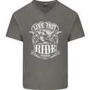 Live Fast Ride Free Motorcycle Biker Mens V-Neck Cotton T-Shirt Charcoal
