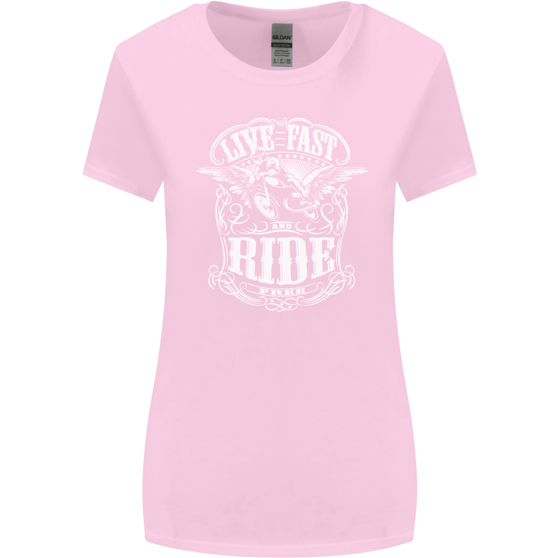 Live Fast Ride Free Motorcycle Biker Womens Wider Cut T-Shirt Light Pink