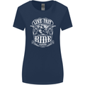 Live Fast Ride Free Motorcycle Biker Womens Wider Cut T-Shirt Navy Blue