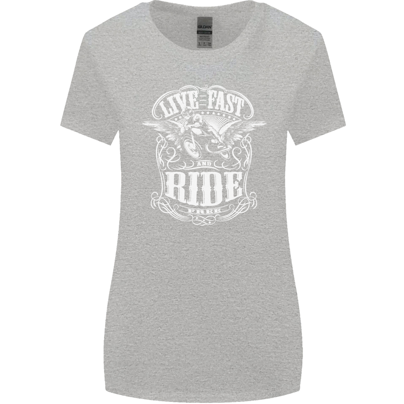 Live Fast Ride Free Motorcycle Biker Womens Wider Cut T-Shirt Sports Grey