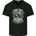 Live Fast Ride Motorbike Motorcycle Biker Mens V-Neck Cotton T-Shirt Black