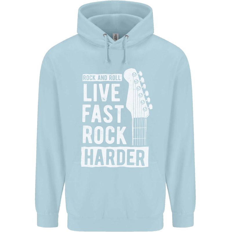 Live Fast Rock Harder Guitar & Roll Music Childrens Kids Hoodie Light Blue