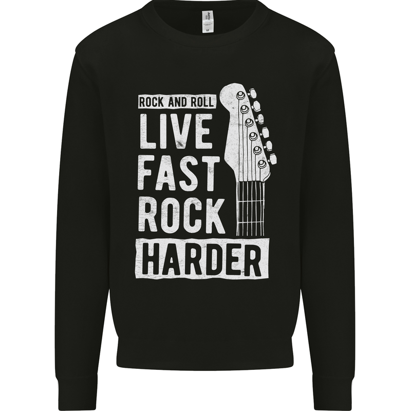Live Fast Rock Harder Guitar & Roll Music Kids Sweatshirt Jumper Black