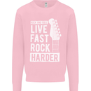 Live Fast Rock Harder Guitar & Roll Music Kids Sweatshirt Jumper Light Pink