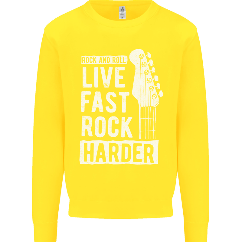 Live Fast Rock Harder Guitar & Roll Music Kids Sweatshirt Jumper Yellow
