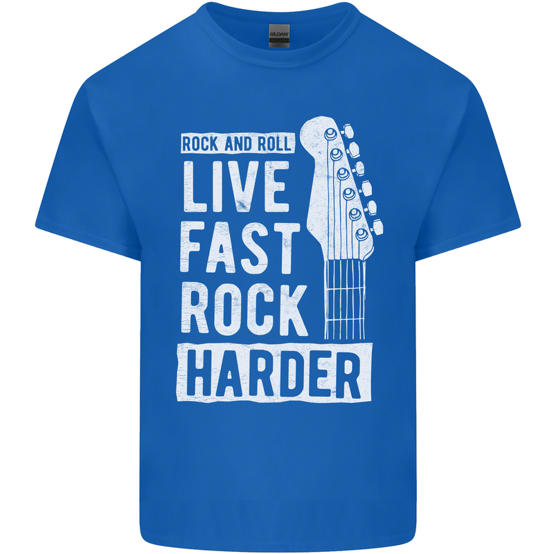 Live Fast Rock Harder Guitar & Roll Music Kids T-Shirt Childrens Royal Blue