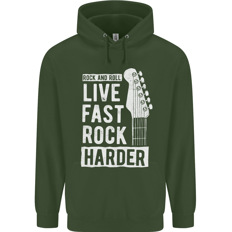 Live Fast Rock Harder Guitar & Roll Music Mens 80% Cotton Hoodie Forest Green