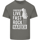 Live Fast Rock Harder Guitar & Roll Music Mens Cotton T-Shirt Tee Top Charcoal