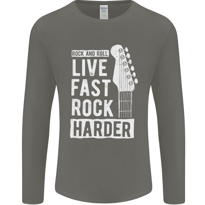 Live Fast Rock Harder Guitar & Roll Music Mens Long Sleeve T-Shirt Charcoal