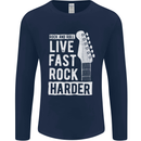 Live Fast Rock Harder Guitar & Roll Music Mens Long Sleeve T-Shirt Navy Blue