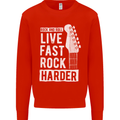 Live Fast Rock Harder Guitar & Roll Music Mens Sweatshirt Jumper Bright Red