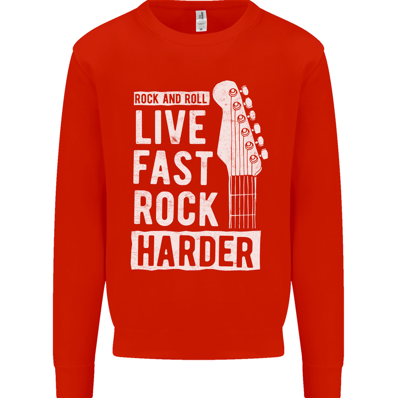 Live Fast Rock Harder Guitar & Roll Music Mens Sweatshirt Jumper Bright Red