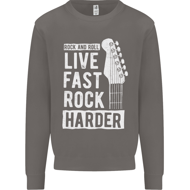 Live Fast Rock Harder Guitar & Roll Music Mens Sweatshirt Jumper Charcoal