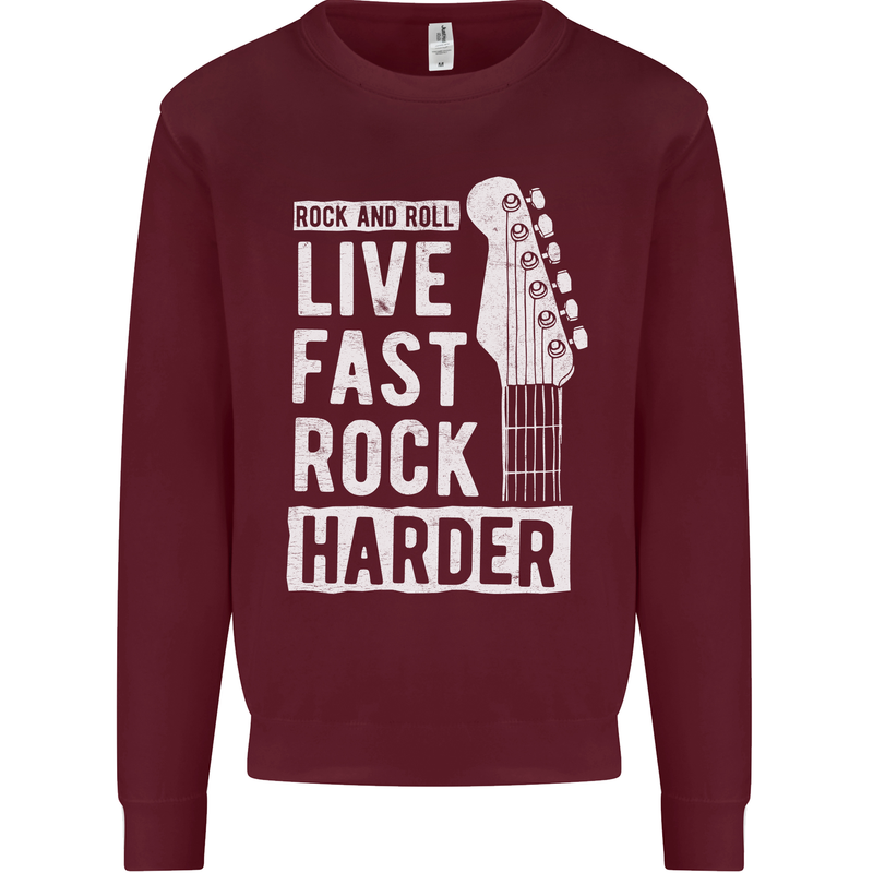 Live Fast Rock Harder Guitar & Roll Music Mens Sweatshirt Jumper Maroon
