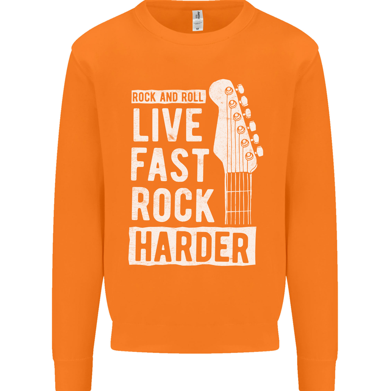 Live Fast Rock Harder Guitar & Roll Music Mens Sweatshirt Jumper Orange