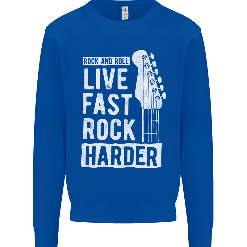 Live Fast Rock Harder Guitar & Roll Music Mens Sweatshirt Jumper Royal Blue