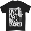 Live Fast Rock Harder Guitar & Roll Music Mens T-Shirt Cotton Gildan Black