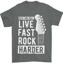 Live Fast Rock Harder Guitar & Roll Music Mens T-Shirt Cotton Gildan Charcoal