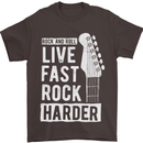 Live Fast Rock Harder Guitar & Roll Music Mens T-Shirt Cotton Gildan Dark Chocolate