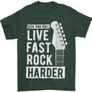 Live Fast Rock Harder Guitar & Roll Music Mens T-Shirt Cotton Gildan Forest Green