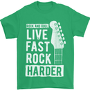 Live Fast Rock Harder Guitar & Roll Music Mens T-Shirt Cotton Gildan Irish Green