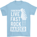 Live Fast Rock Harder Guitar & Roll Music Mens T-Shirt Cotton Gildan Light Blue