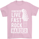 Live Fast Rock Harder Guitar & Roll Music Mens T-Shirt Cotton Gildan Light Pink