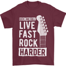 Live Fast Rock Harder Guitar & Roll Music Mens T-Shirt Cotton Gildan Maroon