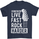 Live Fast Rock Harder Guitar & Roll Music Mens T-Shirt Cotton Gildan Navy Blue