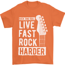 Live Fast Rock Harder Guitar & Roll Music Mens T-Shirt Cotton Gildan Orange