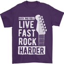 Live Fast Rock Harder Guitar & Roll Music Mens T-Shirt Cotton Gildan Purple