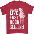 Live Fast Rock Harder Guitar & Roll Music Mens T-Shirt Cotton Gildan Red