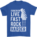 Live Fast Rock Harder Guitar & Roll Music Mens T-Shirt Cotton Gildan Royal Blue
